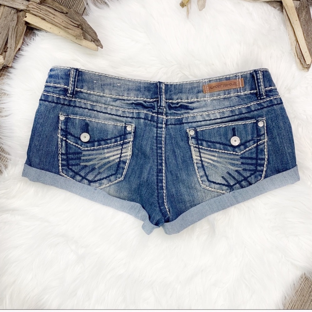 SOLD! Rolled Hem Distressed Denim Booty Shorts - Picture 2 of 6